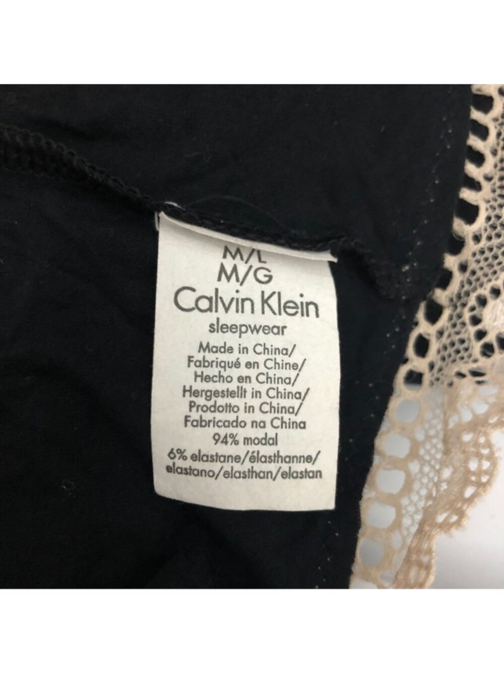 Calvin Klein Black Lace-Trim Modal Blend Robe M/L Tie Waist - Picture 4 of 5